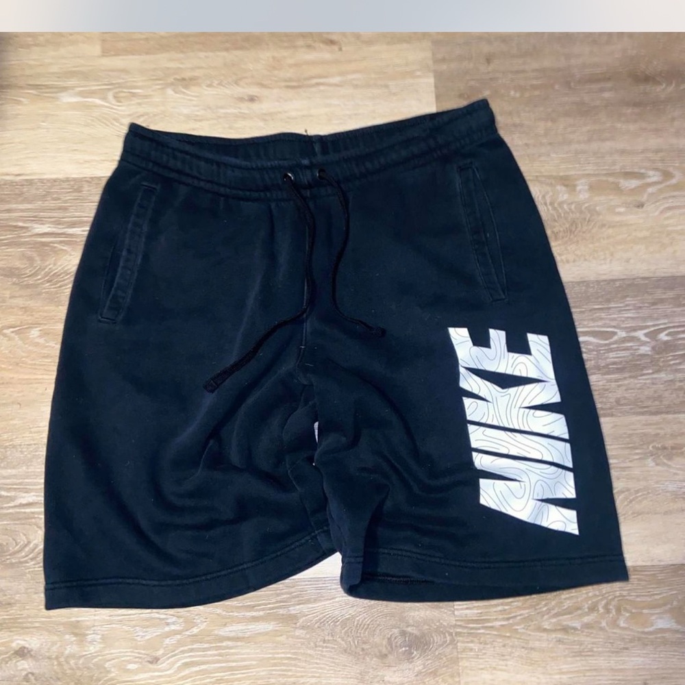 Nike Men's Black Athletic Shorts with White Logo